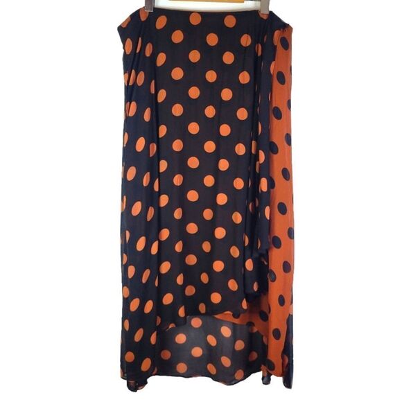 Maeve Oksana Anthropologie Polka Dot Midi Skirt - Black and Rust - Picture 4 of 16